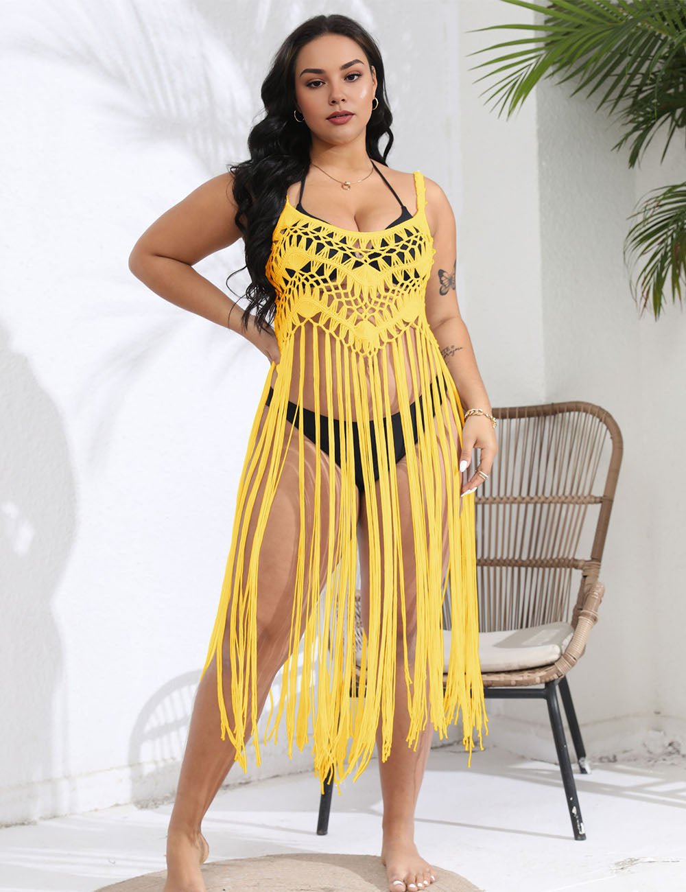 Women Plus Size Vacation Fringe Splicing Cover Up Dress | PRUSES - PRUSES