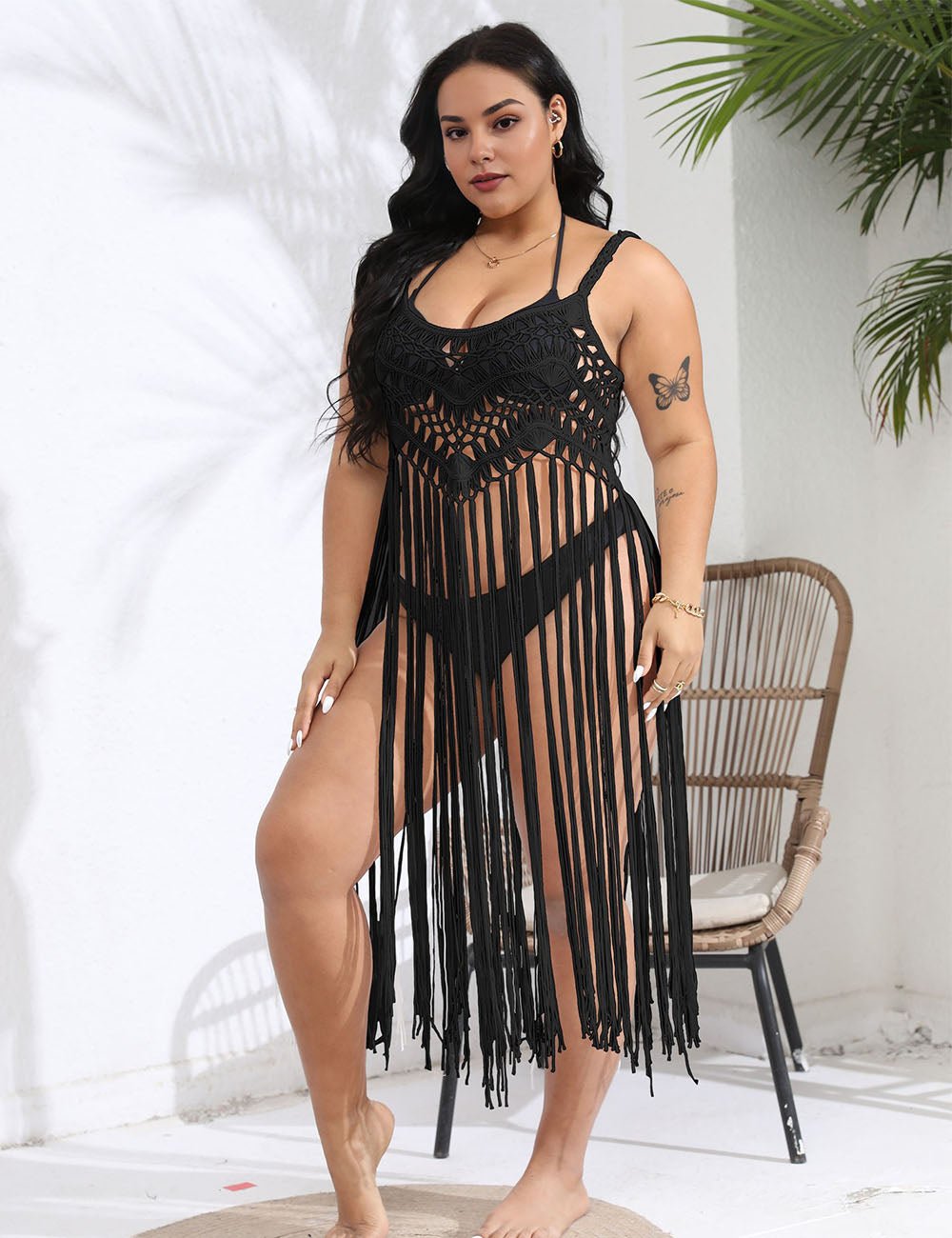 Women Plus Size Vacation Fringe Splicing Cover Up Dress | PRUSES - PRUSES