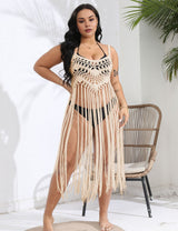Women Plus Size Vacation Fringe Splicing Cover Up Dress | PRUSES - PRUSES
