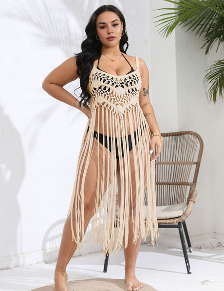 Women Plus Size Vacation Fringe Splicing Cover Up Dress | PRUSES - PRUSES