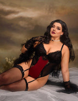 Women Plus Size Vintage Lace Teddy with Garter - PRUSES