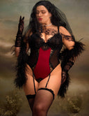 Women Plus Size Vintage Lace Teddy with Garter - PRUSES