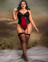Women Plus Size Vintage Lace Teddy with Garter - PRUSES