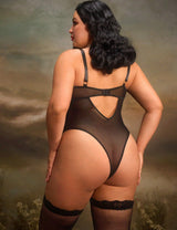 Women Plus Size Vintage Lace Teddy with Garter - PRUSES