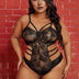 Women Plus Size Waist Cutout Lace Bodysuit - PRUSES