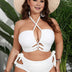 Women Plus Size White Drawstring Bikini Set - PRUSES