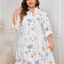 Women Plus Size White Floral Button Down Shirt Dress - PRUSES