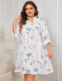 Women Plus Size White Floral Button Down Shirt Dress - PRUSES