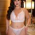 Women Plus Size White Halter Floral Lace Trim Bra Set - PRUSES