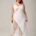 Women Plus Size White Satin and Lace Panel Slip Nightgown
