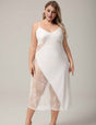 Women Plus Size White Satin and Lace Panel Slip Nightgown