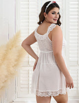 Women Plus Size White Nurse Roleplay Lace Mesh Babydoll - PRUSES