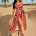 Plus Size Wrapped V-Neck Spaghetti Strap High Slit Dress