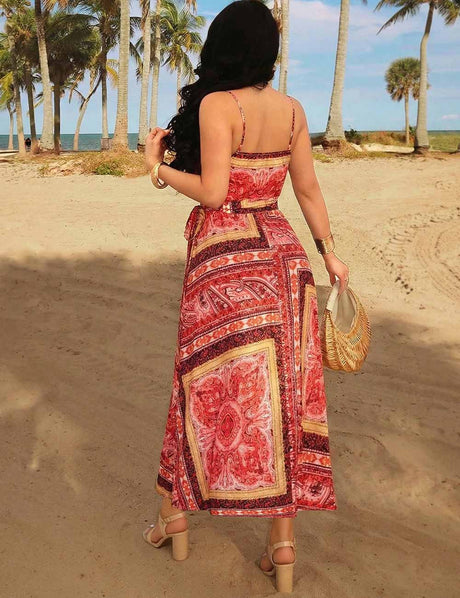 Plus Size Wrapped V-Neck Spaghetti Strap Dress Back view