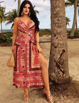 Plus Size Wrapped V-Neck Spaghetti Strap Maxi Dress