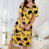Women Plus Size Yellow Heart Printed Short Sleeve Nightgown