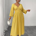 Women Plus Size Yellow Pleated A - Line Dress - PRUSES