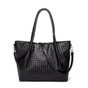 Women's Black Large Woven Vegan Leather Tote Bag Trendy Simply Handbag | PRUSES