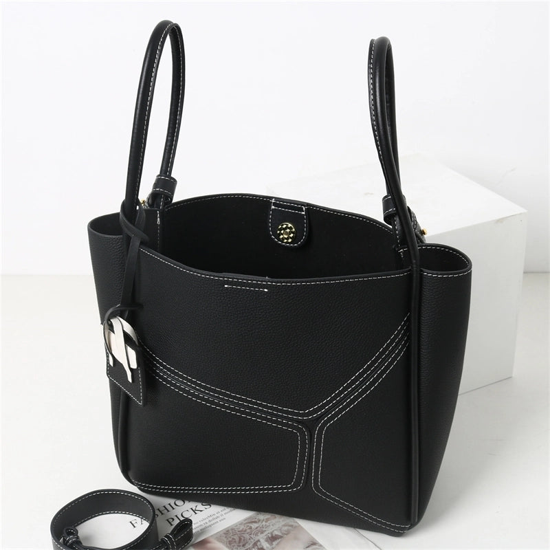 women_s_black_leather_bucket_handbag_shoulder_tote_bag_with_inner_pouch_3