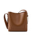Women's Brown Genuine Leather Bucket Bags Wide Strap Shoulder Bags 