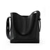 Women's Black Genuine Leather Bucket Bags Wide Strap Shoulder Bags 