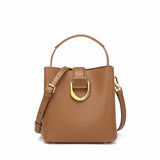 Women's Genuine Leather Caramel Top Handle Handbag Crossbody Bucket Bag