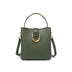 Women's Genuine Leather Green Buckle Zipper Crossbody Bucket Bag
