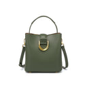 Women's Genuine Leather Green Buckle Zipper Crossbody Bucket Bag