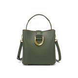 Women's Genuine Leather Green Buckle Zipper Crossbody Bucket Bag