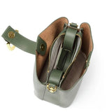 Women's Leather Green Bucket Bag Displaying Storage Capacity