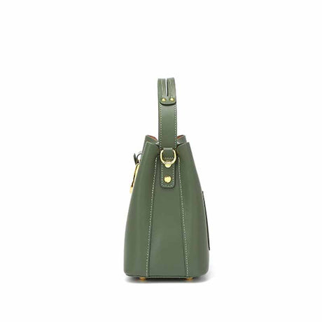 Women's Genuine Leather Green  Bucket Bag Side View