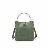 Women's Genuine Leather Green Crossbody Bucket Bag Back View