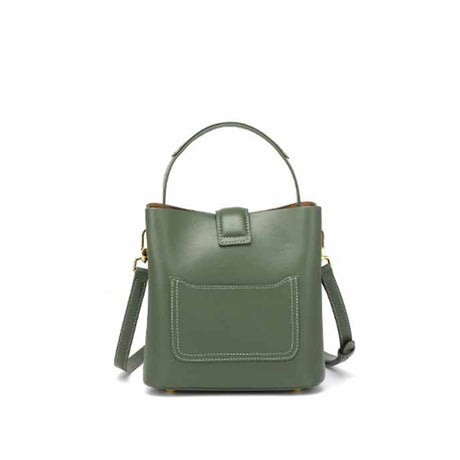Women's Genuine Leather Green Crossbody Bucket Bag Back View