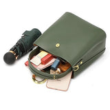Womens Genuine Leather Green Bucket Bag With Items Inside