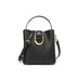 Women's Genuine Leather Black Top Handle Handbag Crossbody Bucket Bag