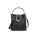 Women's Genuine Leather Black Top Handle Handbag Crossbody Bucket Bag