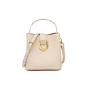 Women's Genuine Leather Off-White Top Handle Handbag Crossbody Bucket Bag