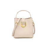 Women's Genuine Leather Off-White Top Handle Handbag Crossbody Bucket Bag