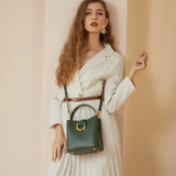 Women's Leather Green Top Handle Crossbody Bucket Bag