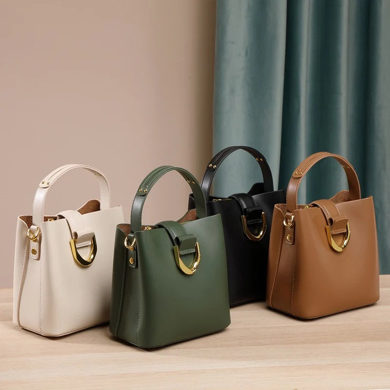 Four Genuine Leather Top Handle Handbag Crossbody Bucket Bag