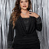 Womens Plus Size Draped Collar Glitter Panel Long sleeve Tee | PRUSES - PRUSES