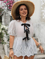 Womens Plus Size Eyelet Top With Bows | PRUSES - PRUSES