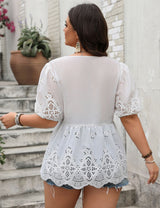 Womens Plus Size Eyelet Top With Bows | PRUSES - PRUSES