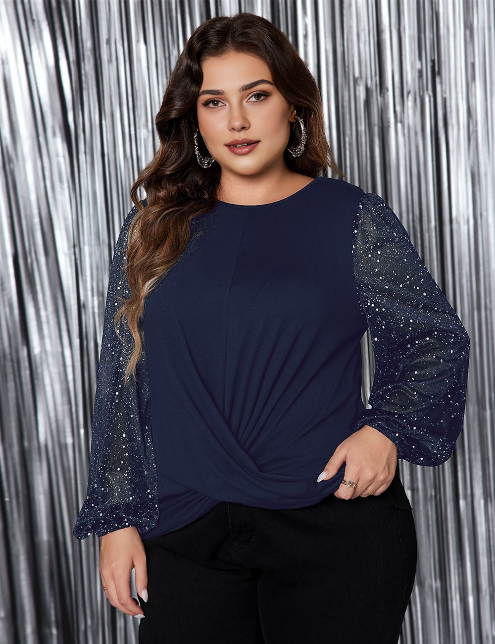 Womens Plus Size Tops Sequin Long Sleeve Blouse | PRUSES - PRUSES