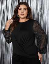Womens Plus Size Tops Sequin Long Sleeve Blouse | PRUSES - PRUSES