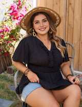 Womens Plus Size V Neck Black T Shirt | PRUSES - PRUSES