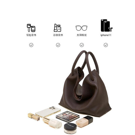 Coffee Bucket Handbag with Makeup Items 