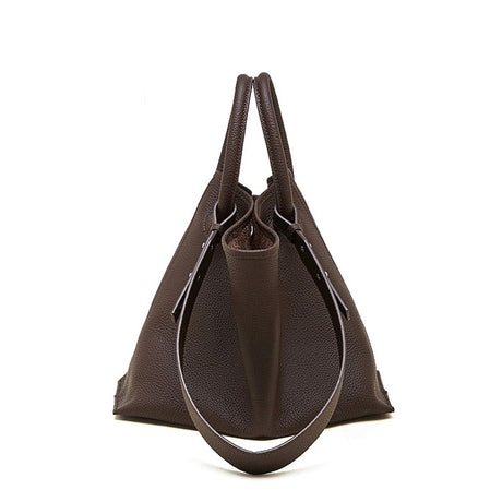 Women's Coffee Premium Leather Bucket Tote Handbag