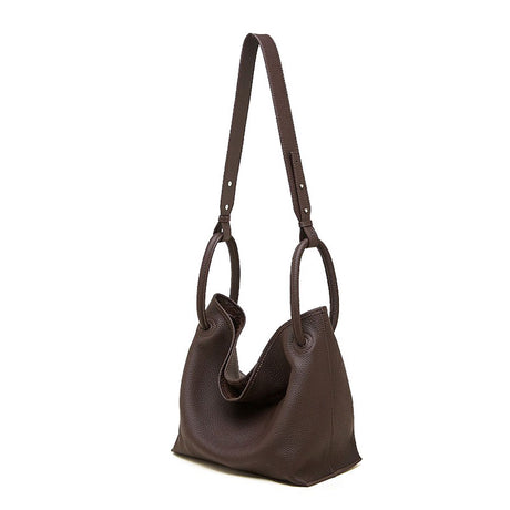 Women's Coffee Premium Leather Bucket Handbag with a Shoulder Strap 
