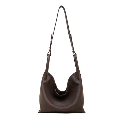 Women's Coffee Premium Leather Bucket Handbag with a Shoulder Strap 